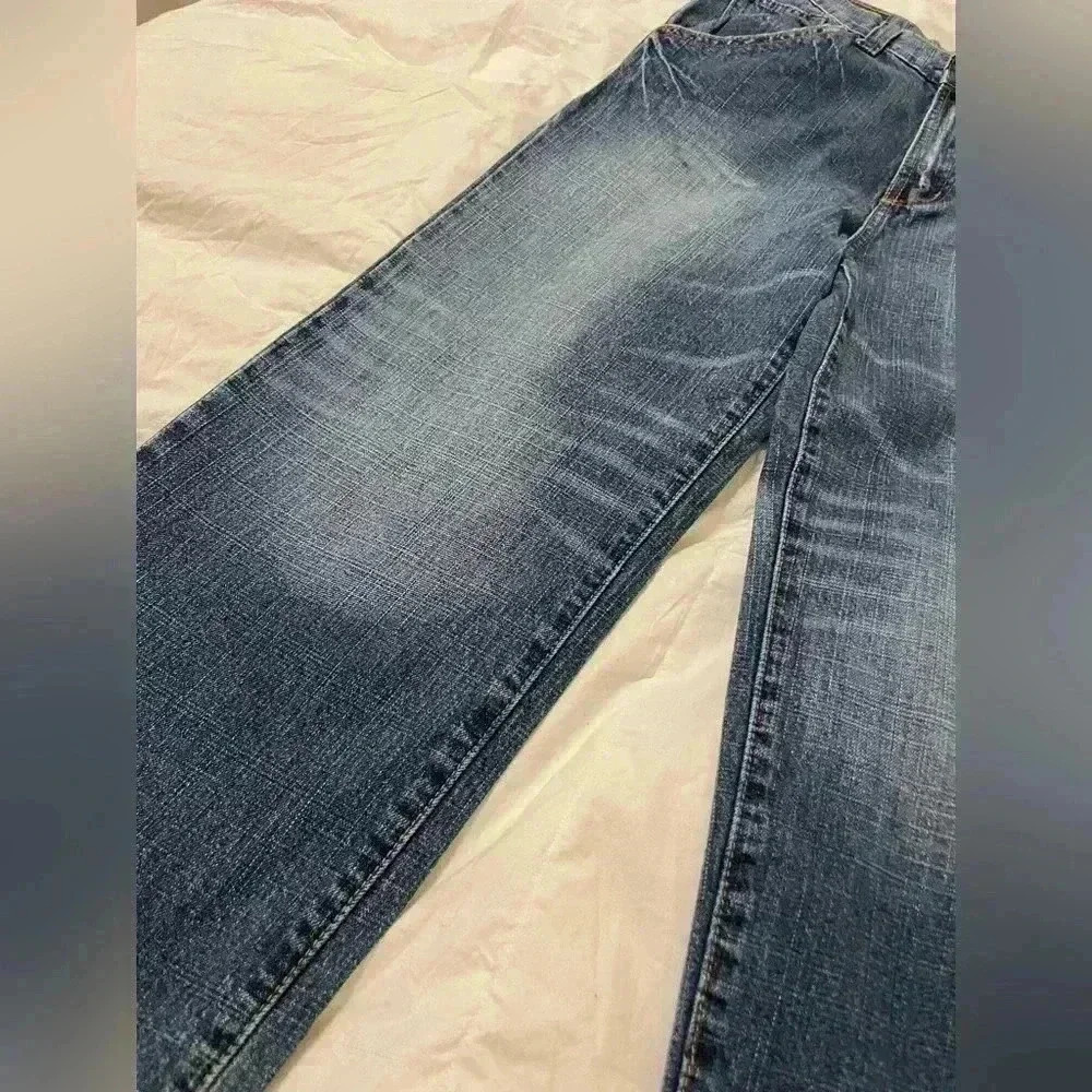 VTG MAKAVELI Brand Tupac Denim Jeans Rap Portrait Logo 90s 2Pac Size 14 wide leg - Picture 10 of 16